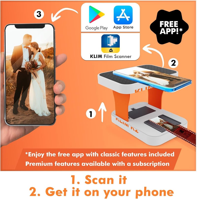 KLIM K2 Mobile Film Scanner 35mm - Free APP - Positive & Negative Converter, Slide & Photo Digitizer, 35mm Color Developing Kit Essential - Top Choice for Preserving Old Photos - Orange & Grey - Image 3